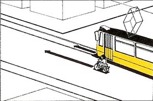 Megel?zheti e az ábrázolt helyen és módon a motorkerékpár a villamost?